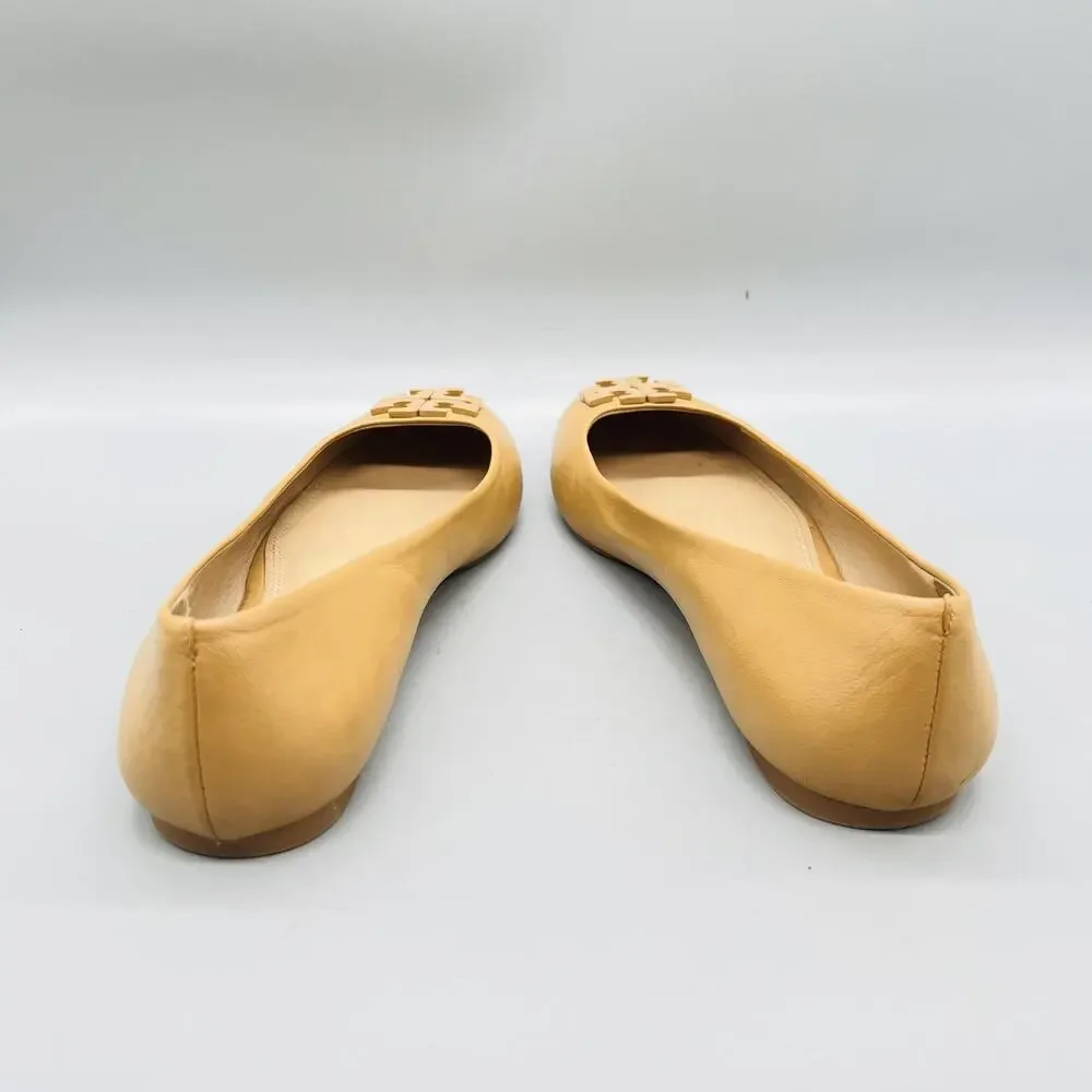 Tory Burch Shoes Womens 11 Beige Leather Medallion Ballet Flats Slip On Casual